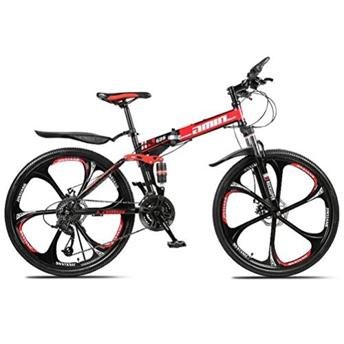 Folding Mountain Bike : Tbagem-Yjr Portable Folding Sports Leisure Freestyle Mountain Bike, 26 Inch Off Road Bicycle (Color : Red, Size : 21 speed)