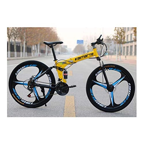 Folding Mountain Bike : Tbagem-Yjr Riding Damping Mountain Bike 26 Inch Overall Wheel 21 Speed Dual Disc Brakes City Road Bicycle (Color : Yellow)