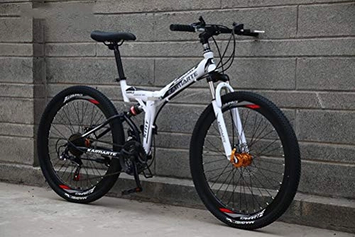 Folding Mountain Bike : Tbagem-Yjr Shock Absorption Shifting Soft Tail Mountain Bike Bicycle, 24 Inch Wheel 21 Speed Bicycle (Color : White)