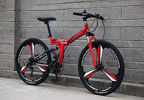 Folding Mountain Bike : Tbagem-Yjr Shock Absorption Shifting Soft Tail Mountain Bike Bicycle 26 Inch 24 Speed Mens MTB (Color : Red)