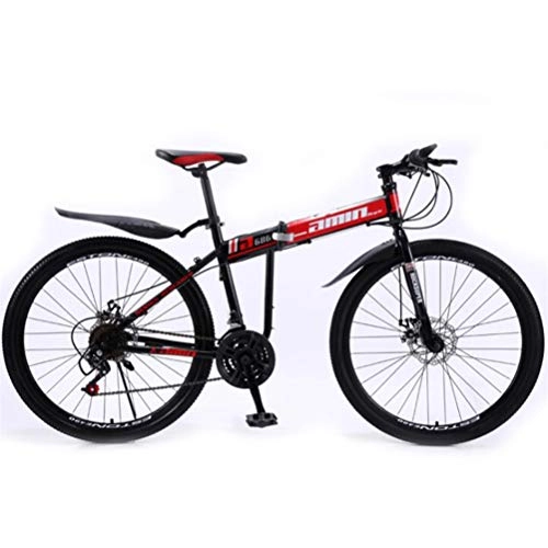 Folding Mountain Bike : Tbagem-Yjr Spoke Wheels Shock Absorption Mountain Bicycle, 26 Inch Dual Suspension Folding Bike (Color : Red, Size : 30 speed)
