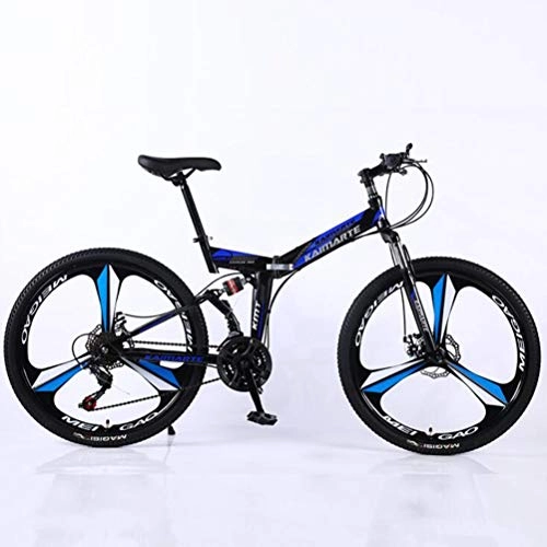 Folding Mountain Bike : Tbagem-Yjr Unisex 24 Inch Folding City Road Bicycle, 21 Speed Shock Absorption Shifting Soft Tail Mountain Bike (Color : Black blue)