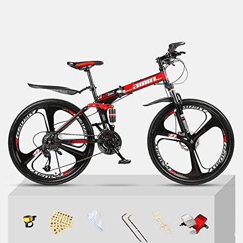 Folding Mountain Bike : TBAN Folding mountain bikes, adult 26-inch bicycles, shock-absorbing off-road racing, male and female students cycling, C, 21speed