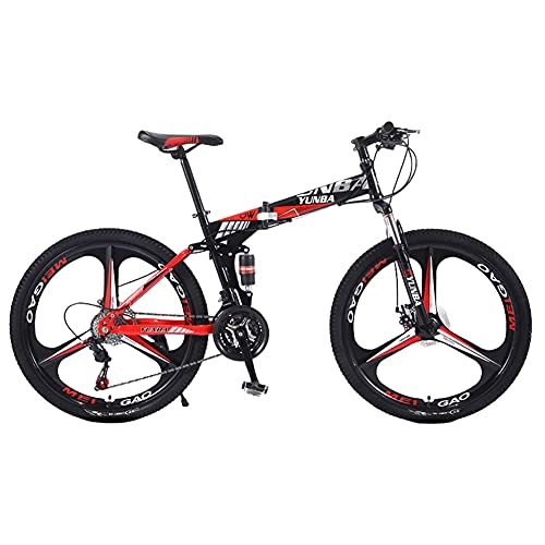 Folding Mountain Bike : TBNB Adult Folding Bicycle, 24 / 26inch Foldable Mountain Bike for Men and Women, 21-30 Speed, Disc Brake, Lockable Suspension Fork, Black (24 Speed 24inch)