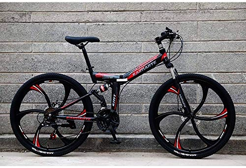 Folding Mountain Bike : TDPQR Folding Mountain Bike 24 / 26 Inch 21 / 24 / 27 Speed, Front and Rear Shock Absorbers Bicycle Dual Disc Brakes Road Bikes Racing Cross Country Bicycle / Black