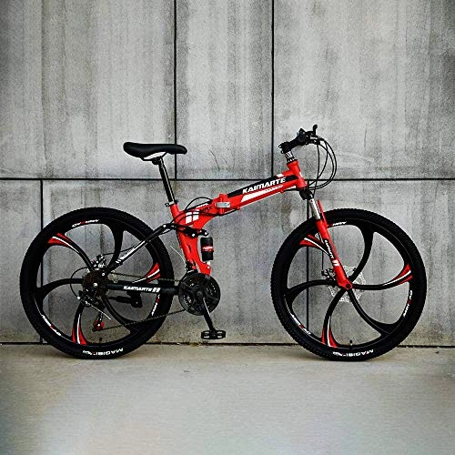 Folding Mountain Bike : TDPQR Folding Mountain Bike 24 / 26 Inch 21 / 24 / 27 Speed, Front and Rear Shock Absorbers Bicycle Dual Disc Brakes Road Bikes Racing Cross Country Bicycle / Red