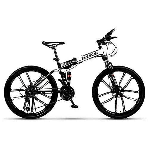 Folding Mountain Bike : TDPQR Folding Mountain Bike 24 / 26 Inch 21 / 24 / 27 Speed, Front and Rear Shock Absorbers Bicycle Dual Disc Brakes Road Bikes Racing Cross Country Bicycle / White