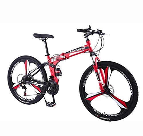 Folding Mountain Bike : Thole Mountain Bike 26 Inch Carbon Steel Folding Double Disc Brake Adult Bicycle Knife Wheel Student Bike, red