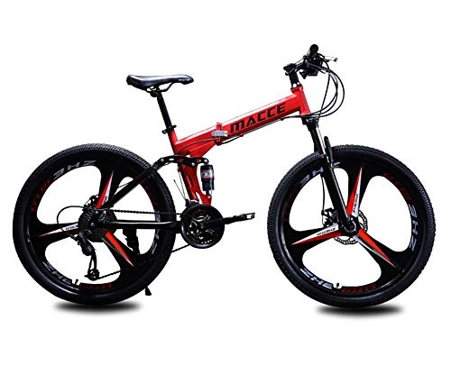 Folding Mountain Bike : TMXK 26'' Aluminum Mountain Bike with 17'' Frame Disc-Brake Kickstand 24 Speeds, Red