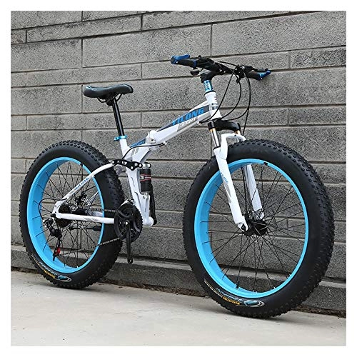 Folding Mountain Bike : TOOLS Off-road Bike Fat Tire Bike Folding Bicycle Adult Road Bikes Beach Snowmobile Bicycles For Men Women (Color : Blue, Size : 24in)