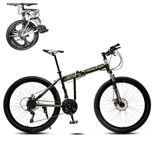 Folding Mountain Bike : TopBlng Adult Birthday Present, 24 Inch Tire MTB Bikes, Mini Portable Road Bike, Double Disc Brake, 21 Speed Folding Mountain Bike For Men-Green 26 Inches