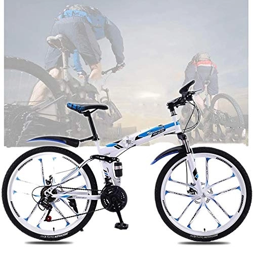 Folding Mountain Bike : TRGCJGH Adult Foldable Mountain Bike, 26 Inches Carbon Steel Mountain Bike 21 / 24 / 27 / 30 Speed Bicycle Full Suspension Hardtail MTB, A-24speed