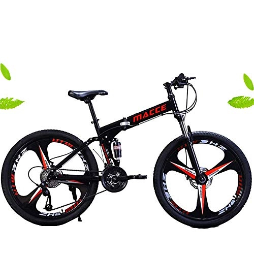 Folding Mountain Bike : TRonin Foldable Mountain Bike 26 Inches, Carbon Steel Mountain Bike 21 Speed Bicycle Full Suspension Mtb With 3 Cutter Wheel, Aluminum Racing Bicycle Outdoor Cycling((26'', 21 Speed), black