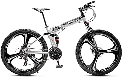 Folding Mountain Bike : TTZY Mountain Bicycle, 26" Folding Mountain Bike 21 / 24 / 27 / 30 Speed City Bike Bicycle Aluminum Alloy Wheel Dual Suspension Shock Absorption 6-6, White, 24 Speed SHIYUE (Color : White, Size : 24 speed)
