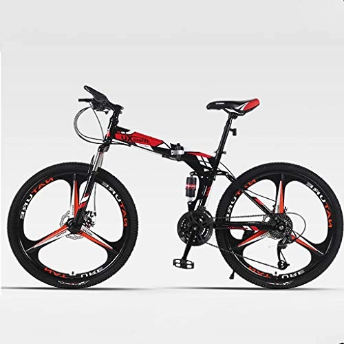 Folding Mountain Bike : TXTC 24 / 26in Whhel High Carbon Steel Mountain Bike, Folding Bike With Shock-absorbing, Double Brake Road Bike, 21 / 24 / 27 / 30 Variable Speed Men's Mountain Bike (Color : A-24in, Size : 21 speed)