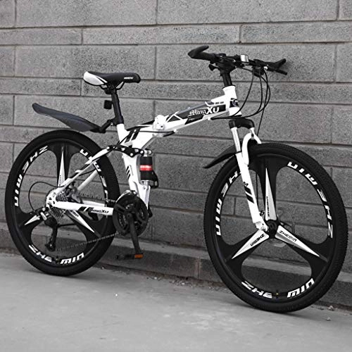 Folding Mountain Bike : TXTC 24 / 26in Whhel High Carbon Steel Mountain Bike, Folding Bike With Shock-absorbing, Double Brake Road Bike, 21 / 24 / 27 / 30 Variable Speed Men's Mountain Bike (Color : D-26in, Size : 27speed)