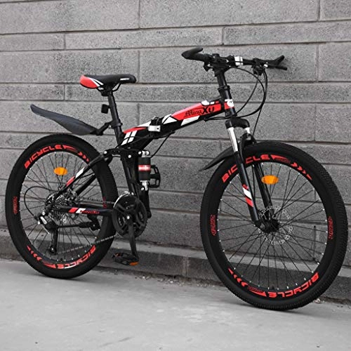 Folding Mountain Bike : TXTC Shock Speed Mountain Bike Bicycle Double Brake Folding Bike 24 / 26 Inch Wheel Dual Disc Brakes Men's Mountain Bike (21 / 24 / 27 / 30 Variable Speed) (Color : B-24in, Size : 27speed)