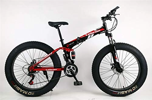 Folding Mountain Bike : TXX ATV Snow Bike, Mountain Bike Folded Double Damper Gear Disc, 4.0 inch Wide Wheel 26 The Bicycle Tires Fat Dual Disc Brakes / Black red / 24 * 4.0 inch