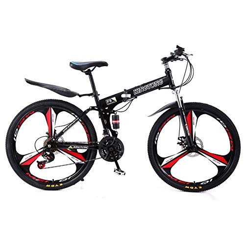 Folding Mountain Bike : TYSYA Folding Mountain Bike 27 Speed Double Suspension Shock-absorbing Portable City Bicycles 24 / 26 Inches Unisex Cycling High Carbon Steel Frame Safe Dual Disc Brake, Black B, 26 inch