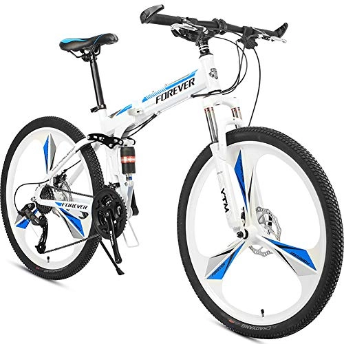 Folding Mountain Bike : Unisex Adult One-Piece Frame 27 Speed Mountain Bike, 26 Inch, Blue