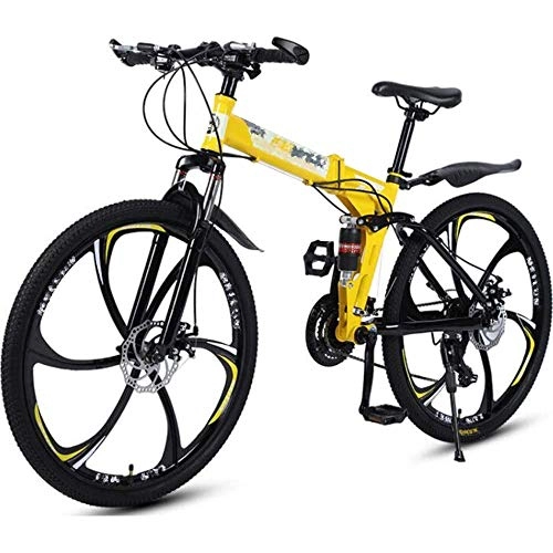 Folding Mountain Bike : Unisex Folded Bicycle, Freewheel Chain Circuit, Foldable Mountain Bike Men, Full Spring, Ladies Bicycle, Yellow, 27speed