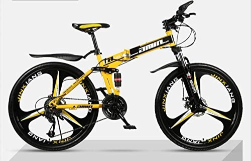 Folding Mountain Bike : unknow Mountain Bike Folding Bikes, 26Inch 24-Speed Double Disc Brake Full Suspension Anti-Slip, High Carbon Steel Frame, Suspension Fork, Adult Racing-(Three Cutter Wheel)-Black Yellow 1
