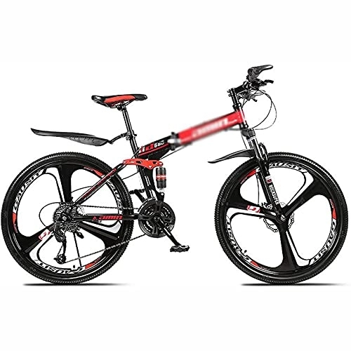 Folding Mountain Bike : UYHF 26 In Folding Mountain Bike 21 / 24 / 27 Speed Bicycle Men Or Women MTB Foldable Carbon Steel Frame Frame With Lockable U-shaped Front Fork red-27 Speed