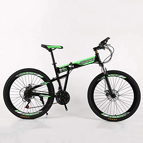 Folding Mountain Bike : VANYA Adult Folding Commuter Bicycle 21 Speed Shock Absorber Mountain Bike 24 / 26 Inch One Button Folding Speed City Cycle, Green, 26inches