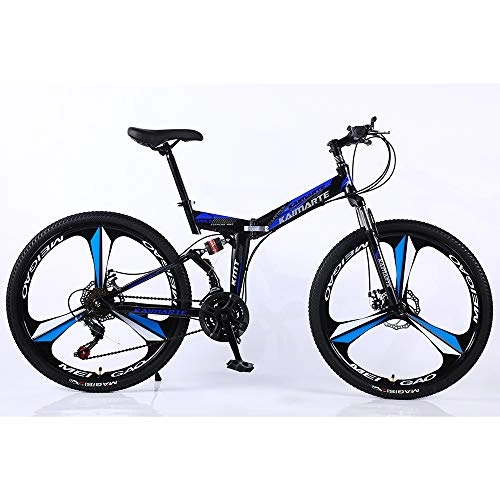 Folding Mountain Bike : VANYA Folding Bike 24 / 26" Double Disc Brake 27 Speed Off-Road Variable Speed One Wheel Adult Mountain Bicycle, Blue, 24inches