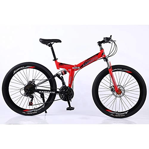 Folding Mountain Bike : VANYA Folding Bike 24 / 26 Inch 24 Speed High Carbon Steel Double Disc Brake Shock Absorption Off-Road Mountain Bicycle, Red, 24inches