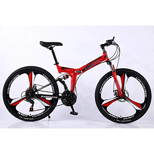 Folding Mountain Bike : VANYA Folding Mountain Bike 24 / 26" Double Disc Brake 24 Speed One Wheel Off-Road Variable Speed Adult Bicycle, Red, 24inches
