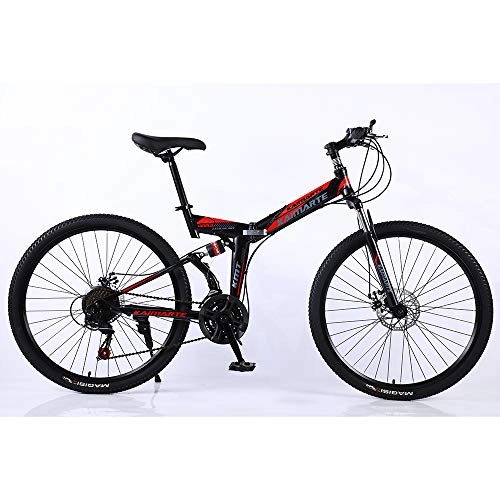 Folding Mountain Bike : VANYA Folding Mountain Bike 24 / 26 Inch 21 Speed Portable Off-Road Bicycle Double Shock Absorption Unisex Cycle, Black, 24inches