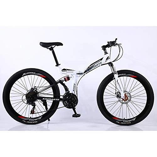 Folding Mountain Bike : VANYA Folding Mountain Bike 24 / 26 Inch 24 Speed Double Shock Absorption Portable Off-Road Bicycle Unisex, White, 26inches