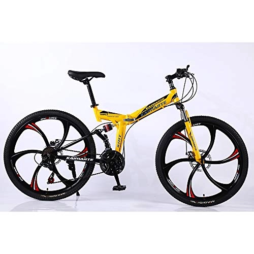 Folding Mountain Bike : VANYA Folding Mountain Bike 26 / 24 Inch 24 Speed Double Disc Brake Shock Absorption Bicycle Variable Speed Off-Road Cycle, Yellow, 26inches