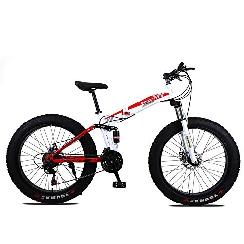 Folding Mountain Bike : VANYA Variable Speed folding Mountain Bike 24 / 26 Inches 27 Speed Disc Brakes Bicycle 4.0 Widened Large Tire Damping Snowmobile, Whitered, 26inches