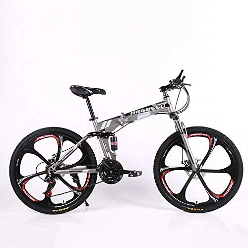 Folding Mountain Bike : VANYA Variable Speed Folding Mountain Bike 26 / 24 Inch 30 Speed Double Disc Brake Shock Absorption Off-Road Bicycle, Gray, 26inches