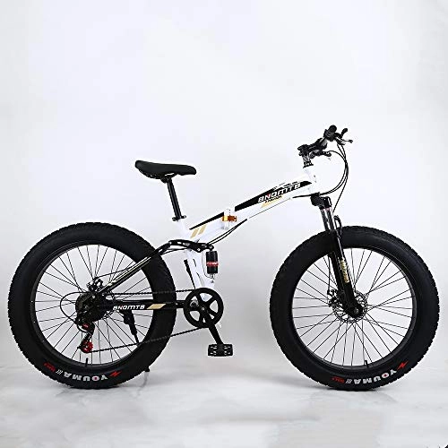 Folding Mountain Bike : VANYA Widened Tire Folding Mountain Bike 24 / 26 Inch 24 Speed Commuter Bicycle Double Shock Absorption Beach Cycle Snowmobile, White, 24inches