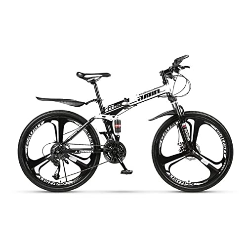 Folding Mountain Bike : VIIPOO Adult Mountain Bike，Dual Suspension Folding Mountain Bikes, 21 / 24 / 27 Speed Foldable Frame, 26 inch full suspension Bicycle For Men or Women, White-24 Stage