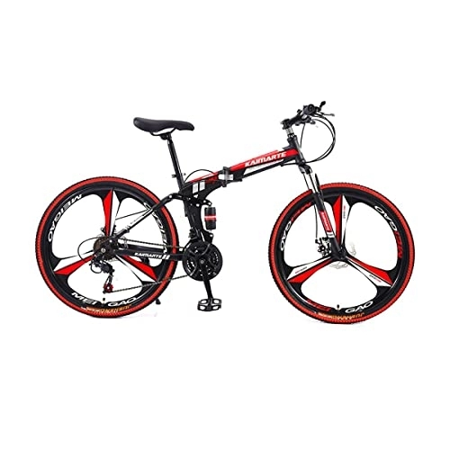 Folding Mountain Bike : VIIPOO Folding Mountain Bike, 24 / 26 Inch Full Suspension MTB Bicycle for Adult, High Carbon Steel Frame, Double Disc Brake Outroad Mountain Bicycle for Men, Black-26‘’ / 21 Speed
