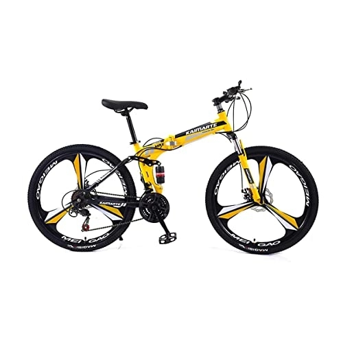 Folding Mountain Bike : VIIPOO Folding Mountain Bike, 24 / 26 Inch Full Suspension MTB Bicycle for Adult, High Carbon Steel Frame, Double Disc Brake Outroad Mountain Bicycle for Men, Yellow-24‘’ / 30 Speed