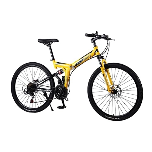 Folding Mountain Bike : VIIPOO Mountain Bike, Dual Suspension Folding Mountain Bikes, 21 / 24 / 27 Speed Foldable Frame, 24 / 26 Inch Off-road grade non-slip Bicycle For Men or Women, Yellow-26‘’ / 24 Speed