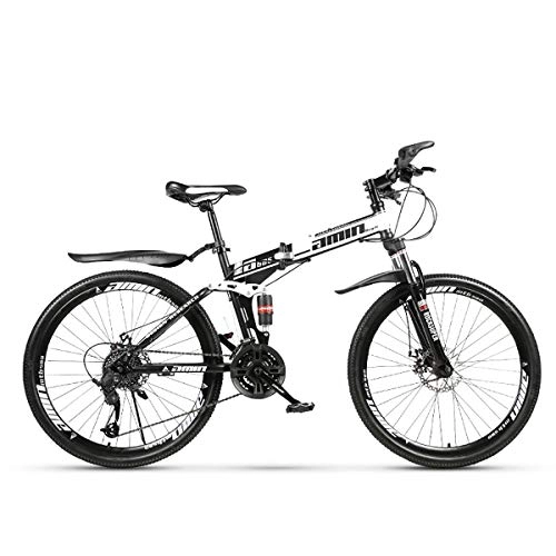 Folding Mountain Bike : W&TT Folding Mountain Bike Adults 21 / 24 / 27 / 30 Speeds Off-road Bicycle 24 / 26 Inch High Carbon Soft Tail Bike with Dual Disc Brakes and Shock Absorber, Black, 24Inch21S