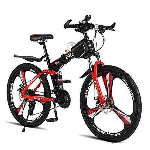 Folding Mountain Bike : Waqihreu Bicycle Hardtail Mountain Bike For Men / Women, Stone Mountain 26 Inch 24-Speed Gears Folding Bike (Red)