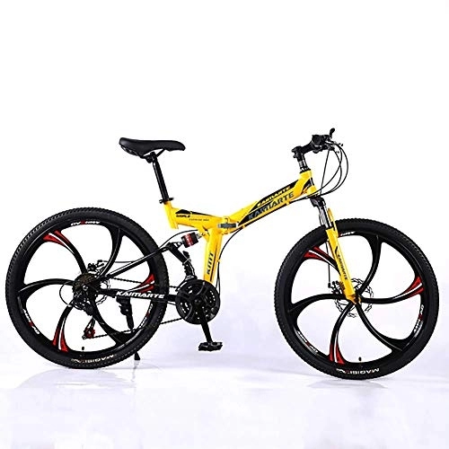 Folding Mountain Bike : WEHOLY Bicycle Folding Road Bicycle, Folding Bike Unisex Mountain Bike High-Carbon Steel Frame MTB Bike 24Inch Mountain Bike 21Speeds with Disc Brakes and Suspension Fork