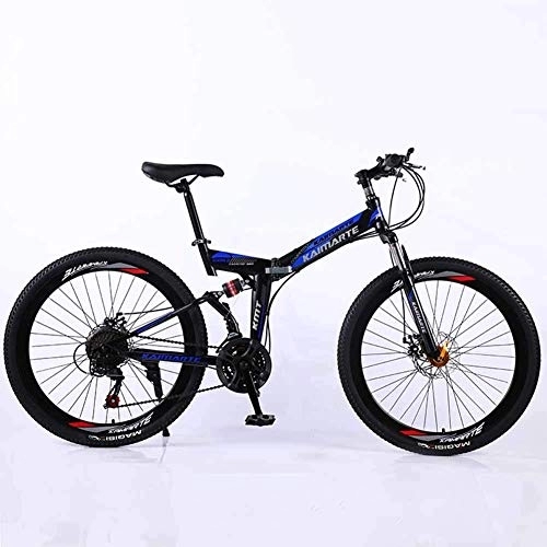 Folding Mountain Bike : WEHOLY Bicycle Mountain Bike, 24 Speed Dual Suspension Folding Bike, with 24 Inch Spoke Wheel and Double Disc Brake, for Men and Woman, Blue, 27speed