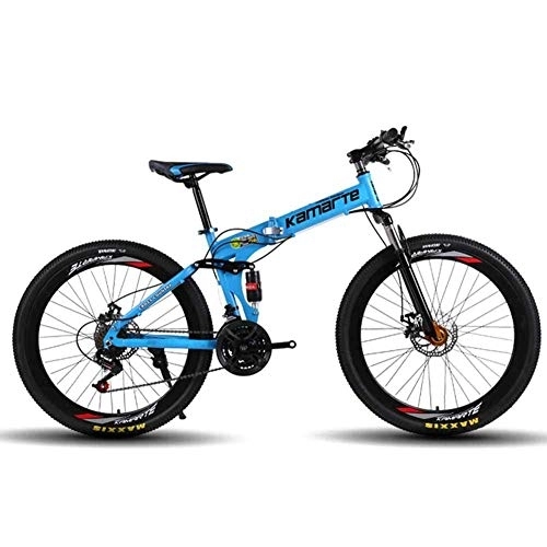 Folding Mountain Bike : WEHOLY Bicycle Mountain Bike 24 Speed Steel Frame 26 Inches Spoke Wheel Dual Suspension Folding Bike, Blue, 21speed