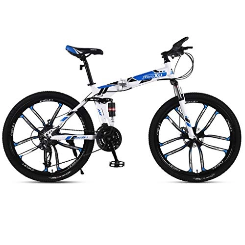 Folding Mountain Bike : Weiyue foldable bicycle- 26 Inch Folding Mountain Bike Bicycle Adult Off-road Speed Racing Double Shock Disc Brakes Male And Female Students Bicycle (Color : Blue)