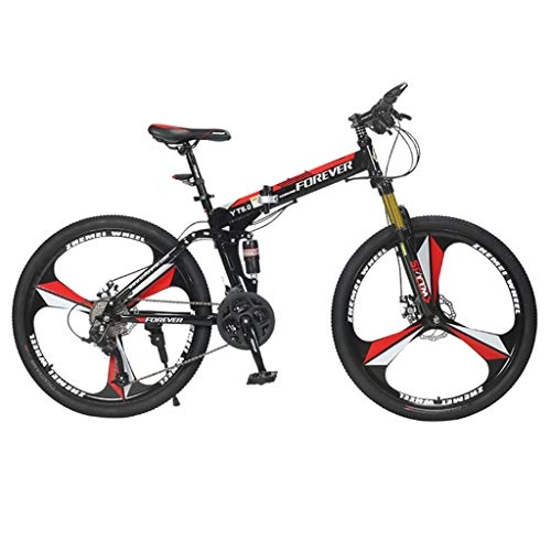 Folding Mountain Bike : Weiyue foldable bicycle- Folding Mountain Bike Bicycle Adult One Wheel 26 Inch 24 Speed Male Student Double Disc Brakes Mountain Bike (Color : Black red)