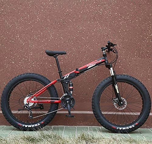 Folding Mountain Bike : WellingA Folding Bicycle 20 Inch Adult Folding Bicycle Ultra Light Speed Portable Bicycle 7 Speeds Beach Cruiser Mens Sports Mountain Bike Full Suspension Hydraulic Disc Brakes Bicycle, 003, 24inch