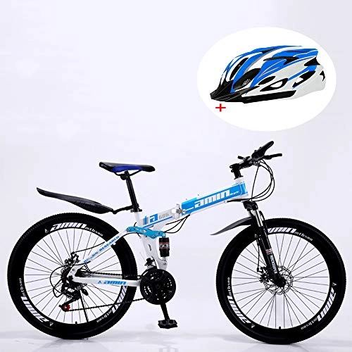 Folding Mountain Bike : WellingA Folding Mountain Bike, 24-inch 26 Speed Variable Speed Double Shock Absorption Double Disc Brakes off-Road Adult Riding Outside Sports Travel with Spoke Wheel, 008 27stage Shift, 24inches